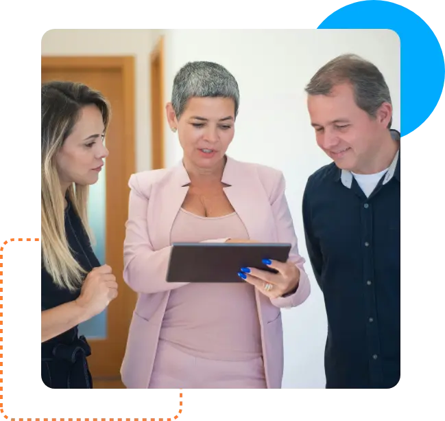 team discussing files